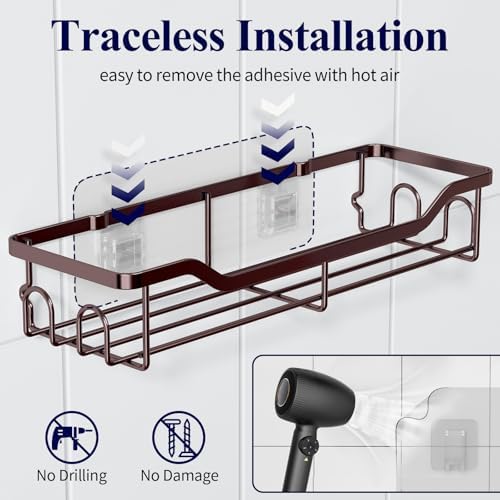 Kitsure Shower Caddy, Adhesive Shower Organizer, Large, Brown - Image 4
