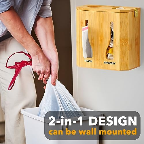 SpaceAid Bamboo 2 in 1 Garbage Bag Roll Holder & Dispenser, Under Sink Organizer for Kitchen Storage - Image 2
