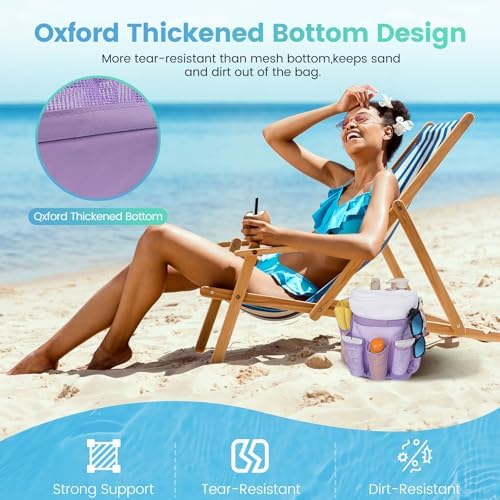 Camping Essentials Shower Caddy Portable for College Dorm Room Essentials for Girls with 9 Pockets,Large-Capacity Shower Caddy Dorm Basket,Quick Dry Shower Bag for Gym,Travel,Swim,Beach-Purple - Image 4