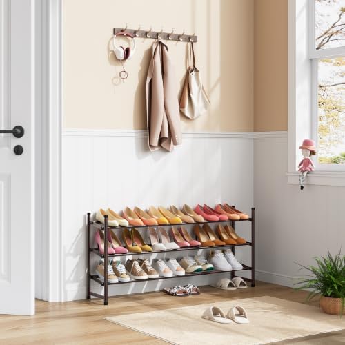 Tajsoon Expandable Shoe Rack for Closet 3 Tier, 28“-41“Stackable, Bronze - Image 2
