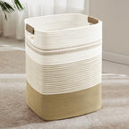85L Tall Woven Laundry Basket Hamper with Leather Handles,Khaki by SunNewt