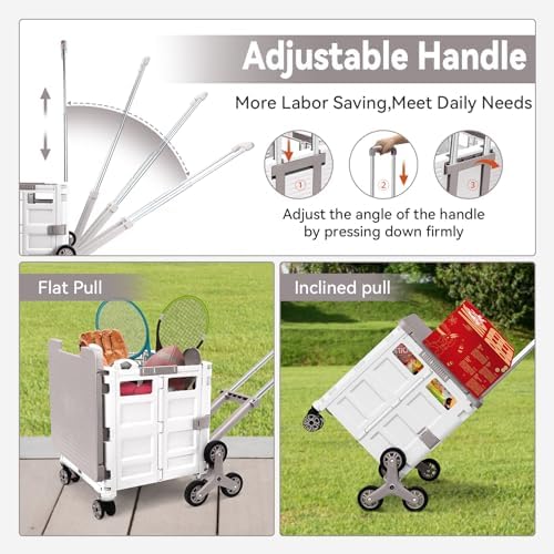 Foldable Utility Cart with Stair Climbing Wheels,Collapsible Rolling Crate with Magnetic Lid Telescopic Cover,Adjustable Telescoping Handle,360° Rotate Wheel Hand Cart for Teacher Shopping Moving - Image 2