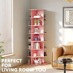 SpaceAid 7 Tier Rotating Shoe Rack Tower, Spinning Shoe Display Lazy Susan, Revolving 360 Shoe Rack Storage Round Carousel, Vertical Handbag Rotate Shoes Closet Organization (7-Tier Pink) - Image 6