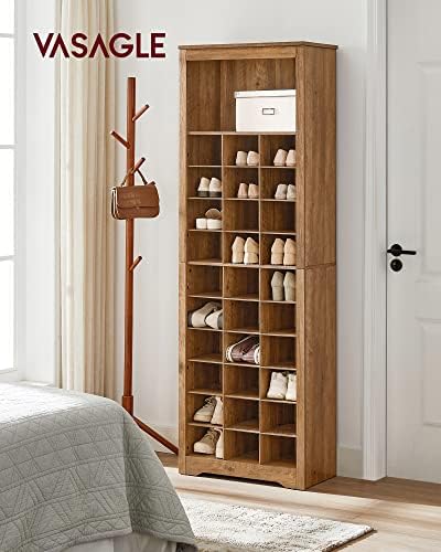 VASAGLE Tall Shoe Storage Cabinet, 10‑Tier, Holds Up to 30 Pairs of Shoes | Vertical Wood Rack, 24.8 x 13.2 x 75.6 inch, for Entryway, Honey Brown, Helan Collection ULBS273T41 - Image 2