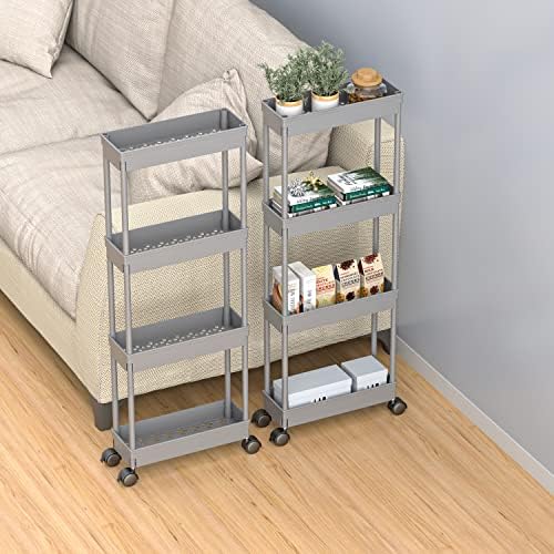 Sooyee 4 Tier Slim Storage Cart,Rolling Storage Cart,Narrow Shelf,Bathroom Rack,Mobile Shelving Unit Organizer for Kitchen, Bathroom, Laundry Room, Grey - Image 5