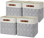 Temary Collapsible Baskets 13 Inch Storage Cubes for Organizing, Storage Baskets for Shelves, 4 Pack Fabric Storage Cubes Bins for Towels, Blankets (Grey Polygon) by TEMARY
