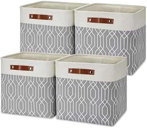 Temary Collapsible Baskets 13 Inch Storage Cubes for Organizing, Storage Baskets for Shelves, 4 Pack Fabric Storage Cubes Bins for Towels, Blankets (Grey Polygon) by TEMARY