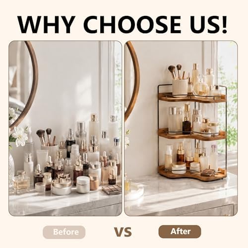 3-Tier Corner Bathroom Counter Organizer, Solid Wood Corner Shelf - Image 6