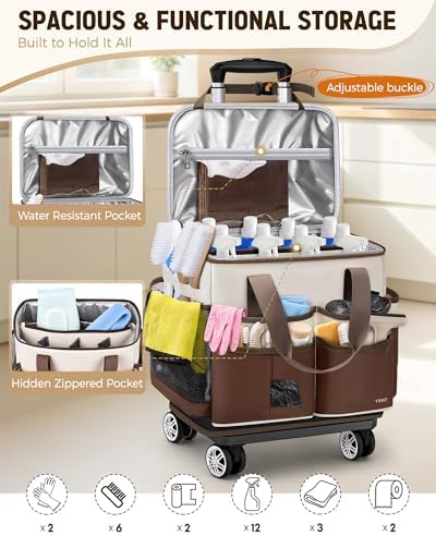 Ytonet Cleaning Caddy with 4 Spinner Wheels, Rolling Cleaning Caddy Bag - Image 3