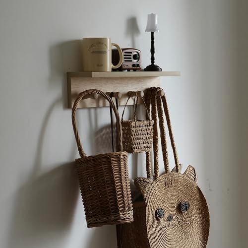 Entrance Coat Rack ，Coat Hooks, Wall-Mounted Wooden Hook Rack, Wall-Mounted Shelves are Very Suitable (Birch Colored Finish) - Image 6