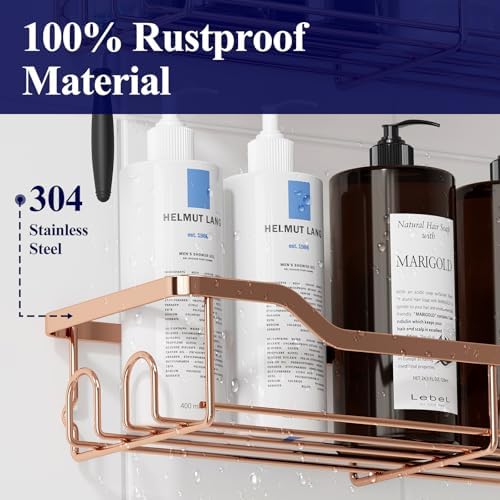 Kitsure Shower Caddy, Adhesive Shower Organizer, Large, Rose Gold - Image 3