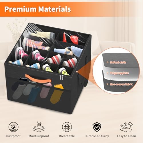 Aokeyee 2 Pack Shoe Organizer for Closet, Stackable Shoe Storage Box, Black - Image 3