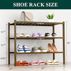Smiry Bamboo Shoe Rack, 14 Vertical Slats, 3 Tier - 26.8" Wide, Walnut - Image 2