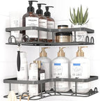 Sakugi Corner Shower Caddy - 2 Pack, Adhesive Shower Organizers, Rustproof Stainless Steel Shower Shelves with 8 Hooks, No Drilling Bathroom Organizers and Storage Racks, Space-Saving, Grey, Medium by Sakugi