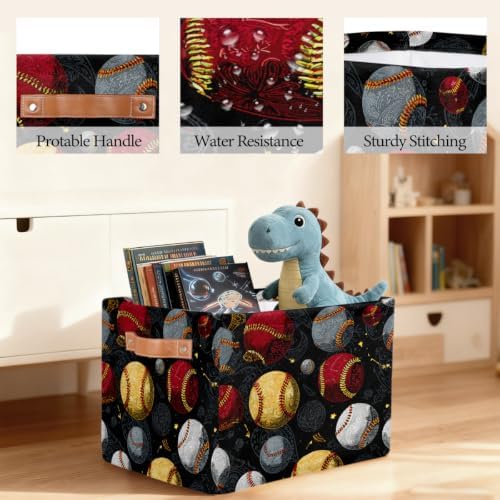 Baseball Storage Basket Toy Storage Bins Collapsible Cube Organizer - Image 6