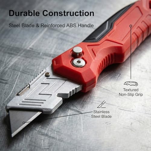 Box Cutter with Blade Storage Design, Heavy Duty Folding Utility Knife with 10 Extra Blades for Cardboard, Carton, Carpet Cutting, Anti-slip Handle, Quick Replace Blade - Image 6