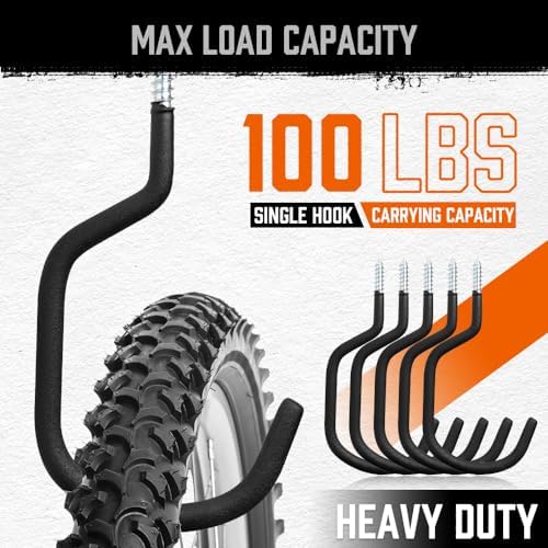 HORUSDY 6 Pack Heavy Duty Bike Hooks - 7.5 inches, 100LBS Capacity for Garage Wall and Ceiling - Image 5