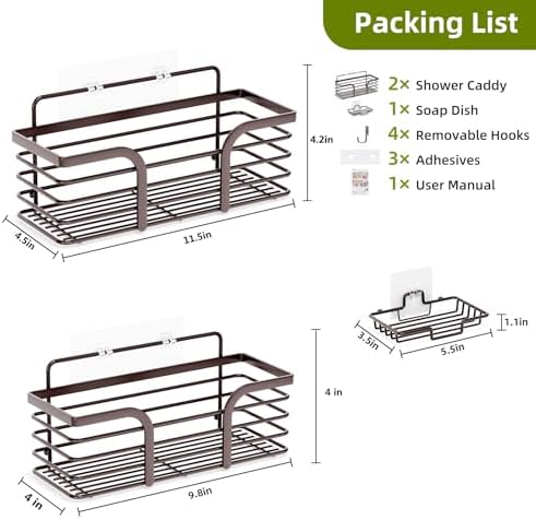 Yougai Shower Organizer with Soap Holder and Hooks, (Brown) - Image 2