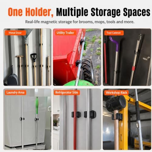 3-H 4 Pack Magnetic Broom Holder with 4 Pack Mini Magnetic Hooks,Black - Image 4