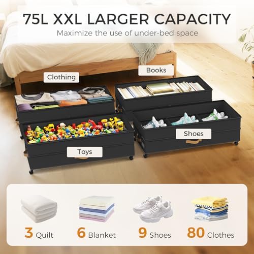 75L 2 Pack Adjustable Under Bed Storage with Wheels - Image 3
