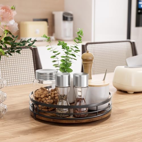 LAMU 9'' Lazy Susan Turntable Organizer for Cabinet, Round Wood Lazy Susan for Table Top, Kitchen, Countertop, Pantry, Spice, Bathroom Vanity, Coffee, Farmhouse Decor - Image 2