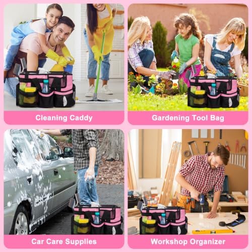 Large Wearable Cleaning Caddy Bag, Pink Tool Bag with Adjustable Shoulder Straps & Divider, 14 inch Cleaning Supplies Organizer for Housekeepers & Cleaners - Image 7