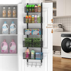 VyGrow Over The Door Organizer, Metal Door Organizer Hanging with 5 Adjustable Baskets and Coat Hook, Behind The Door Storage for Bedroom Closet Bathroom Pantry Cabinet Kitchen, Black - Image 2