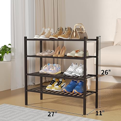 ROMGUAR CRAFT 4 Tier Bamboo Shoe Rack for Closet Free Standing Wood Shoe Shelf for Entryway Small Space Stackable 27"x11"x26" (Brown) - Image 3