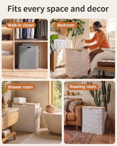 MIZATTO 140L Laundry Hamper with Lid, 2 Section Dirty Laundry Bin - Image 6