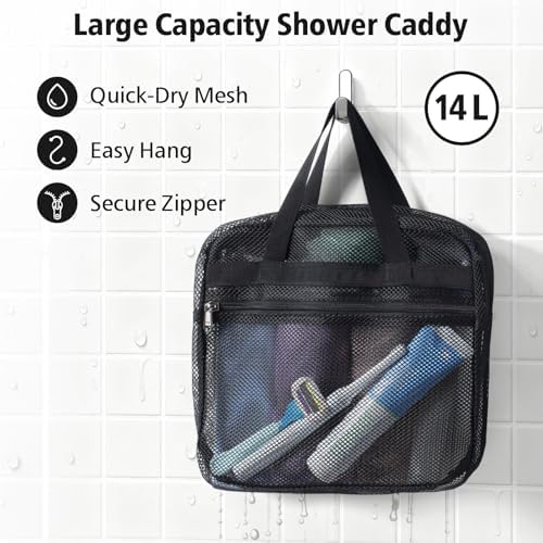 Mesh Shower Caddy Portable with Zipper - 2-Handle Shower Bag for Dorm - Image 3