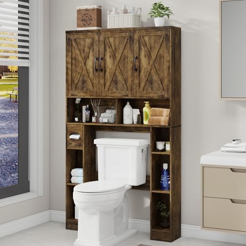 Vabches Over The Toilet Storage Cabinet with 3 Barn Doors.Dark Brown - Image 6