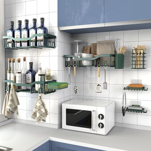 NESOMI Shower Caddy Adhesive Shower Organizer 8-Pack, Rustproof Stainless Steel Bathroom Shelves, Large Capacity No-Drill Rack Storage Accessories with Soap Dish Toothbrush Holder Hooks - Image 6