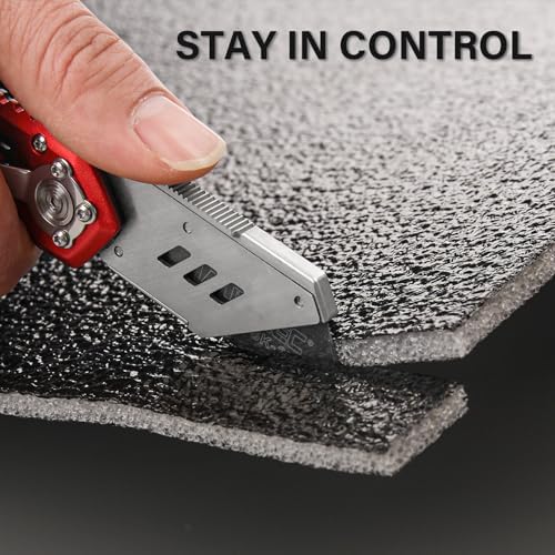 HAUTMEC Heavy Duty Folding Utility Knife, Aluminum Box Cutter with 11PCS SK2H Blades, EDC Safety Work Knife with Belt Clip & Carabiner for Fast-Cutting Tasks, HT0263 - Image 5