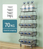 CarolynDesign Kitchen Storage Baskets Black Iron Wire Storage Bins with Wheels and Feet, Stackable Vegetable Storage Baskets (6-Tier Baskets) - Image 6