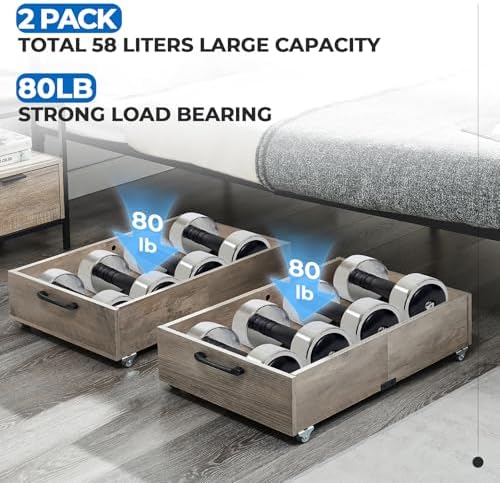 TIOPGHAD 2-Pack Under Bed Storage Drawers with Wheels, Brownish-Gray - Image 3