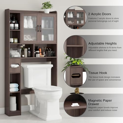 Vabches Over The Toilet Storage Cabinet with Acrylic Doors, Espresso - Image 3