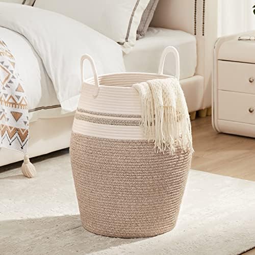 Extra Large Laundry Hamper Basket 105L Woven Blanket Basket, Brown & White - Image 2