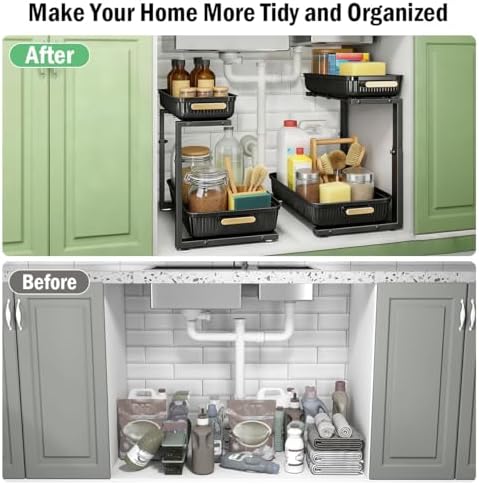ARSTPEOE Under Sink Organizer - 2 Packs Multi-Purpose Pull-Out Storage Organizers, Slide out Pull out Cabinet Organizer Shelf, Storage for Kitchen Bathroom - Image 5
