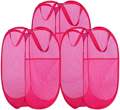 BATTOO Deluxe Strong Mesh Pop up Laundry Hamper Basket with Side Pocket for Laundry Room, Bathroom, Kids Room, College Dorm or Travel 3 Pack Blush by BATTOO