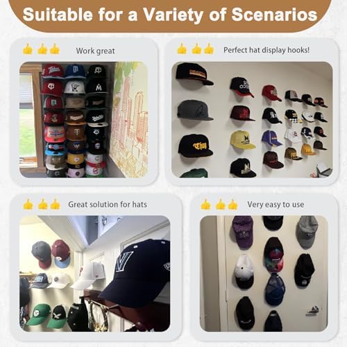 22 Pack Adhesive Hat Hooks for Wall, Super Strong Hat Rack for Baseball Caps, Hat Organizer Display for Home Decor, Hat Hangers Holder for Wall, Door, Closet, No Drilling - USA Patented (Black) - Image 6