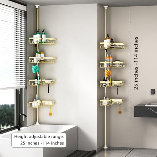 DAOYA Shower Caddy Tension Pole, Gold Corner Shower Caddy Organizer 4 Tier - Image 6