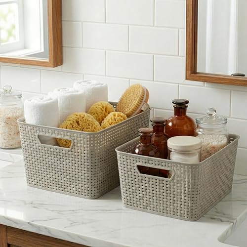 BINO | Plastic Storage Baskets, 13.5 Liter - 3 Pack, Natural | THE WOVEN COLLECTION | Storage Basket for Shelves | Woven Storage Baskets for Organizing Bins | Pantry Shelf Organizer | Container Bin - Image 5