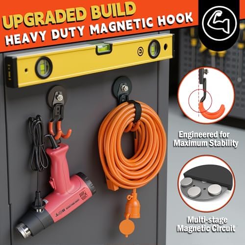 ULIBERMAGNET New Upgraded Garage Strong Magnetic Hooks, 4 Pack Heavy Duty Large J Hooks with Magnet, Anti-Slip Coating Magnet Hooks for Garden Tools, Ropes,Drill - Image 5