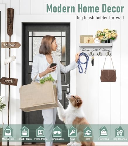 buways Key Holder Wall Mount with 8 Hooks and Cozy Home Sign(White) - Image 2