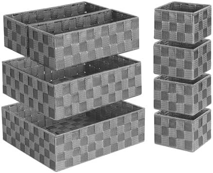 Posprica Woven Baskets, Storage Baskets for Organizing (Set of 8), Cube Baskets Bin Container Matching Storage Boxes Organizers for Pantry, Office, Shelves, Media-room - Image 2