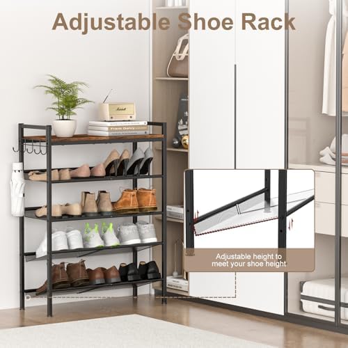Refrze Shoe Rack for Entryway,5 Tier Height-Adjustable Metal Rustic Brown - Image 3