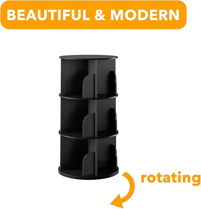 SpaceAid 3 Tier Rotating Bookshelf Tower, Spinning Bookcase Lazy Susan, Revolving 360 Book Shelf Storage Round Carousel, Vertical Rotate Turning Spiral Corner Organizer, Black - Image 7