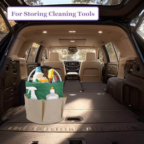 Set of 2 Foldable Cleaning Caddy for Cleaning Supplies, 17L Household Tool Bucket Organizer for Men, Large Cleaning Basket in 600D Oxford Fabric for Travel, Garden, Khaki with Green - Image 6
