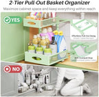 Under Sink Organizer, 1-Pack Pull Out Cabinet Organizer 2 Tier Metal Slide Out Storage Shelf Rack, L-Shaped Adjustable Height,Mesh Sliding Drawer for Kitchen, Bathroom, Laundry, Pantry, Green, XL - Image 4