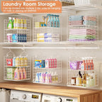 Yuyetuyo 6 Tier Raised-Height Hanging Closet Organizer, Stackable Sweater Organizer for Closet, Wire Storage Basket Bins for Clothes Purse Shoes, Hanging Shelves with 4 Hooks & 3 Dividers Adjustable - Image 2